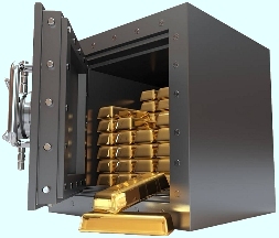 Open safe full of gold bars